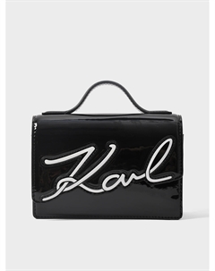 Сумка с лого, лаковая черная Karl lagerfeld