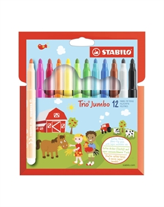 Набор утолщенных фломастеров Trio jimbo, 12 цветов Stabilo
