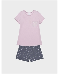 Пижама: розовая футболка и серые шорты Sanetta