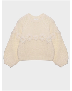 Джемпер с вышитыми цветочками и крупной вязкой, белый C'era una volta