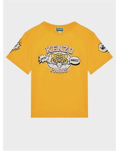 Футболка с принтом тигра и логотипом, желтая Kenzo