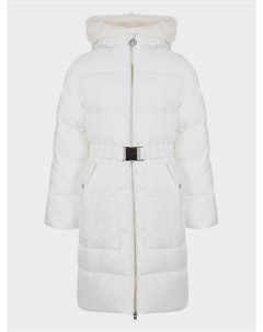 Белое пальто с эко-мехом на капюшоне Ermanno scervino