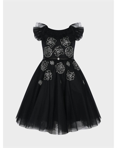 Черное платье с розами из стразов Monnalisa