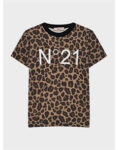 Футболка с леопардовым принтом и логотипом, коричневая No21