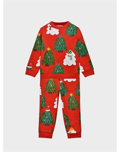 Костюм спортивный свитшот+брюки с принтом елки и снеговика, красный Stella mccartney