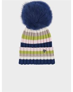 Шапка в полоску с меховым помпоном Il trenino