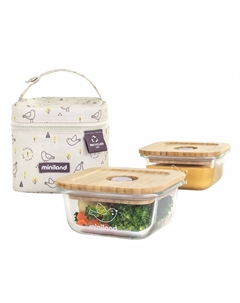 Термосумка Pack-2-Go Ecosquare с 2 стеклянными контейнерами по 210 мл, птички Miniland