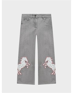 Джинсы широкие с аппликацией лошадки, серые Stella mccartney