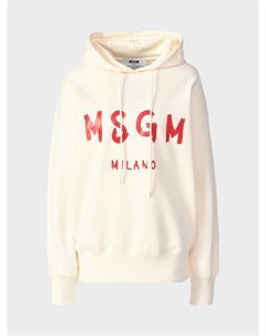 Толстовка-худи с красным лого, белая Msgm