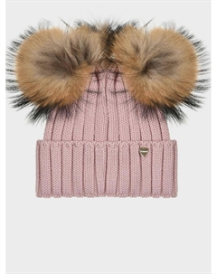 Шапка с двумя меховыми помпонами, розовая Il trenino
