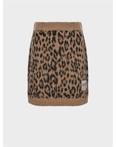 Вязаная мини-юбка с леопардовым принтом, коричневая No21