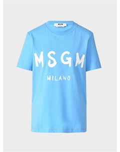 Футболка с белым лого, голубая Msgm