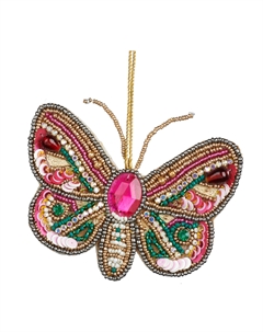 Елочная подвеска Бабочка с орнаментами, розовый/зеленый, 11 см Goodwill