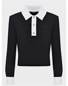 Блуза с белым воротником, черная Balmain