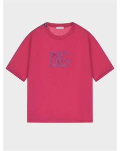 Футболка цвета фуксии с лого из стразов Dolce&gabbana