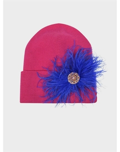 Шапка цвета фуксии с синими перьями Regina