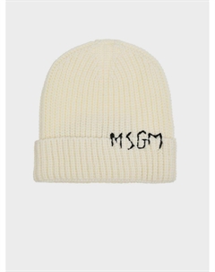 Шапка крупной вязки с лого, белая Msgm