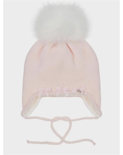 Розовая шапка с белым меховым помпоном Il trenino