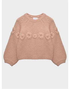 Джемпер с вышитыми цветочками и крупной вязкой, розовый C'era una volta