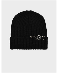 Шапка крупной вязки с лого, черная Msgm