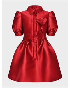 Платье атласное с аппликацией розы, красное Elie saab