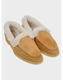 Лоферы из замши с меховой отделкой, бежевые Gallucci