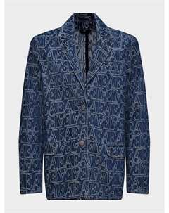Пиджак жаккардовый на пуговицах с логотипом, синий Emporio armani