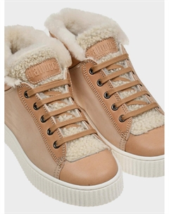 Кеды высокие на шнуровке с меховой отделкой, бежевые Gallucci