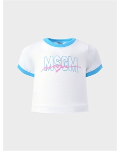 Футболка с голубым кантом, белая Msgm