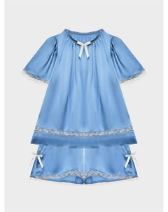 Шелковая пижама с кружевной отделкой, голубая Amiki