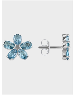 Серьги-пусеты цветочки серебро (родий), голубой фианит Sneak peek