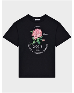 Футболка с принтом розы, черная Dolce&gabbana