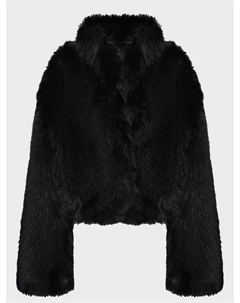 Пальто из эко-меха с воротом-стойка, черное Flashin'