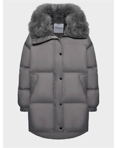 Пальто пуховое со съемным воротом из овчины Yves salomon