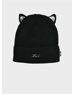 Шапка с декоративными ушками, черная Karl lagerfeld