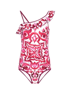 Бело-розовый купальник с рюшей Dolce&gabbana