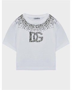 Футболка с отделкой из страз, белая Dolce&gabbana