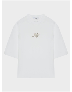 Футболка, сердце в стразах на груди Msgm