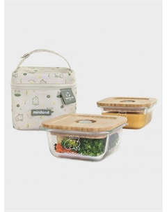 Термосумка Pack-2-Go Ecosquare с 2 стеклянными контейнерами по 210 мл, лягушки Miniland