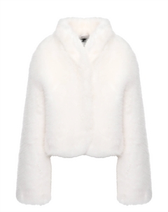 Пальто из эко-меха с воротом-стойка, белое Flashin'