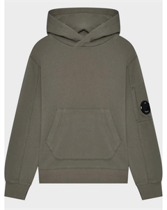 Толстовка-худи однотонная с линзой на рукаве, коричневая C.p. company