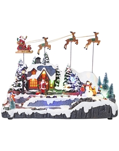 Новогодний сувенир "Летящие над домом олени" с адаптером 38,4x19,5x24,5 см LED Timstor