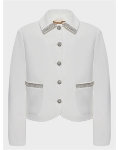 Пиджак из крепа с отделкой стразами, кремовый Elie saab