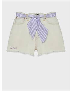 Джинсовые шорты с поясом в клетку, белые Saint barth