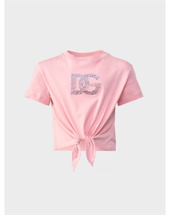 Футболка с лого из стразов, розовая Dolce&gabbana