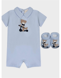 Подарочный набор песочник + пинетки с аппликацией мишка на самокате, голубой Story loris