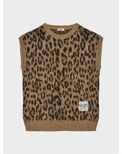 Вязаный жилет с леопардовым принтом, коричневый No21