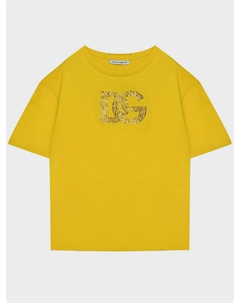 Футболка с лого из стразов, желтая Dolce&gabbana