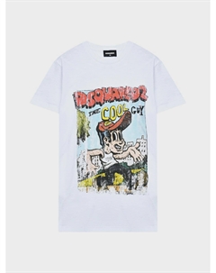 Футболка с логотипом и принтом мальчика в кепке, белая Dsquared2