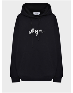 Толстовка-худи с белым лого, черная Msgm